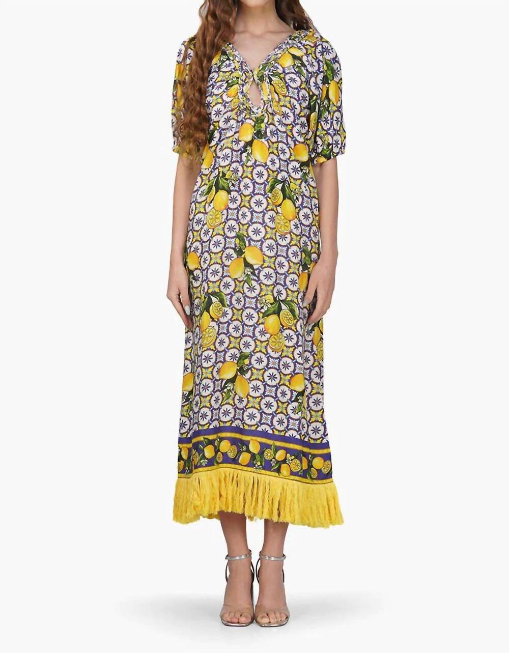 NEW AMERICA & BEYOND santorini midi dress in citrus lemon